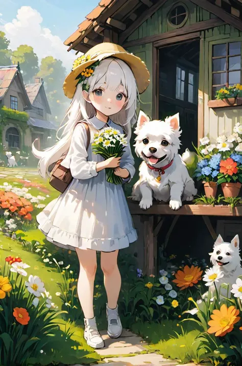 (((masterpiece))),(((best quality))),((ultra-detailed)),
cute,a flower house,two white dog,beauty,a girl wiht grass-hat,flowers,
<lora:xl_more_art-full_v1:0.75>,
