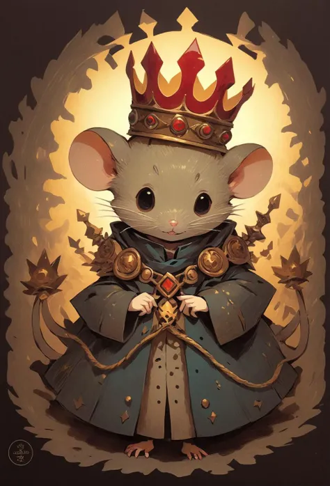 <lora:papercut:1>, <lora:wolfcon-XL:1.2>, By Kamome Shirahama, fantasy cute anthropomorphic rat king in crown, kids manga, chrono trigger style, cute details, anime, cute fantasy, kawai, contrasting colors, pretty colors, dramatic lighting, portrait, intricate details, manga panel