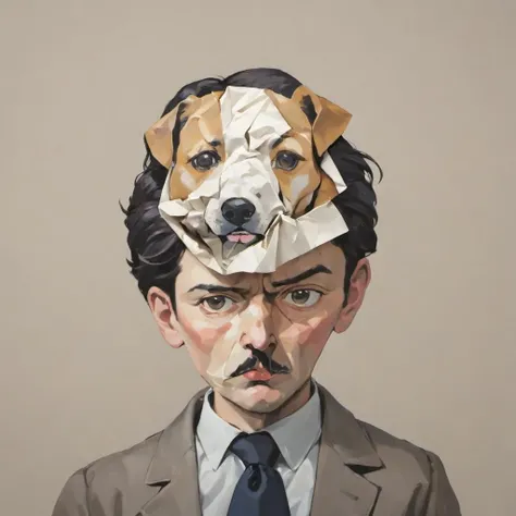 detective with a dog head, crumpled paper <lora:SDXL_crumpled_paper_Sa_May:1>