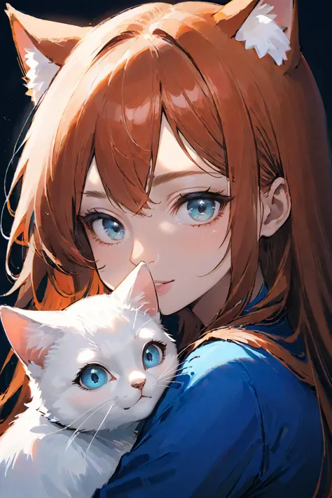 score_9, score_8_up, score_7_up, fox ears, 1girl, hugging a cat, , <lora:Smooth Style 2 SDXL_LoRA_Pony Diffusion V6 XL:0.8>, Closeup face portrait, smooth soft skin, beautiful eyes, intricate colored hair, symmetrical, anime wide eyes, soft lighting, detailed face, by makoto shinkai, stanley artgerm lau, wlop, rossdraws, concept art, digital painting