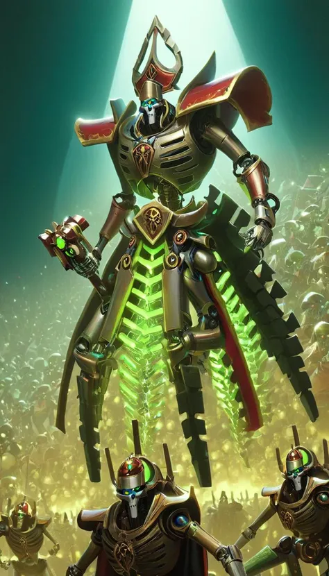 breathtaking An army of AI Overlord Santa Necrons with Santa hats, detailed piercing multicolored glowing eyes, scenery, detailed background, masterpiece, best quality, high quality, absurdres ,TransformersStyle <lora:necrons_xl_v1:1> <lora:TransformersStyleXL:1> . award-winning, professional, highly detailed