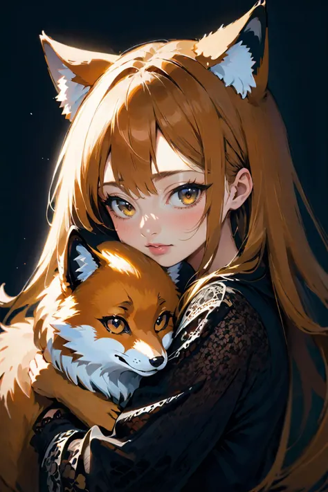 score_9, score_8_up, score_7_up, dog ears, 1girl, hugging a fox, , <lora:Anime Summer Days 2 Style SDXL_LoRA_Pony Diffusion V6 XL:0.8>, Photorealistic, Hyperrealistic, Hyperdetailed, analog style, hip cocked, demure, low cut, black lace, detailed skin, matte skin, soft lighting, subsurface scattering, realistic, heavy shadow, masterpiece, best quality, ultra realistic, 8k, golden ratio, Intricate, High Detail, film photography, soft focus