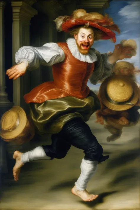 <lora:Peter Paul Rubens Style:1>Peter Paul Rubens Style - Running after someone who left their hat at a restaurant in Peter Paul Rubens baroque style