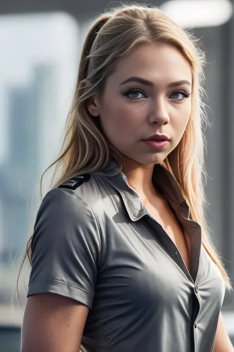 photo of (JuttaLeerdam_V2), a woman as a star, modelshoot style, (extremely detailed CG unity 8k wallpaper), photo of the most beautiful artwork in the world, professional majestic oil painting by Ed Blinkey, Atey Ghailan, Studio Ghibli, by Jeremy Mann, Greg Manchess, Antonio Moro, trending on ArtStation, trending on CGSociety, Intricate, High Detail, Sharp focus, dramatic, photorealistic painting art by midjourney and greg rutkowski, (long brown coat), ((shirt)), (looking at viewer), (detailed pupils:1.3), (modern outfit:1.2), (closeup), ponytail, red lips, (eye shadow)