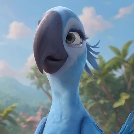 Portrait of Jewel <lora:Rio Diffusion V1:0.7> smile, blush, detailed, 3d, cgi, blue feathers, bird, macaw, looking at viewer, beak, macaw beak, realistic, (masterpiece), best quality, high resolution, highly detailed, detailed background, perfect lighting, one head,