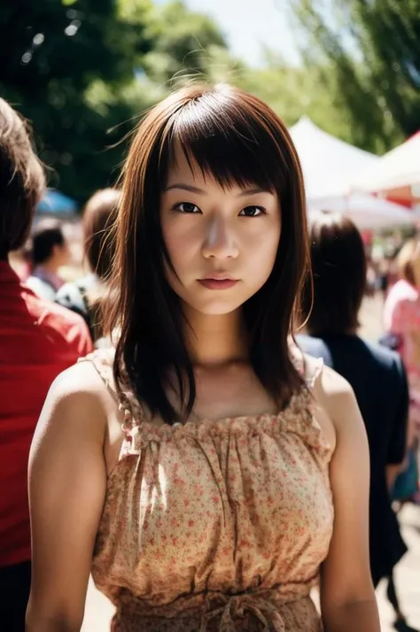 masami nagasawa、Japanese、woman、Nude,just,neked,Observe the audience、University garden、bangs、22 years old、Shyness、Bobcut