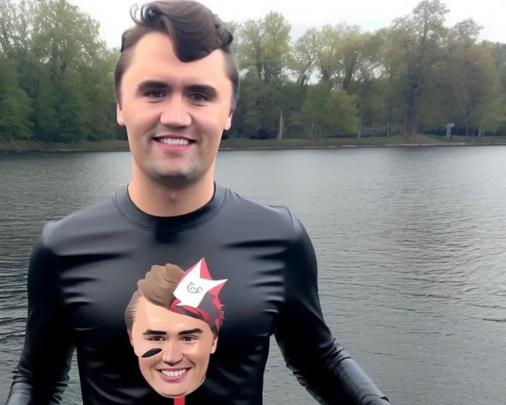 charliekirk person dressed up as a Ill Nessie wearing leather attire.