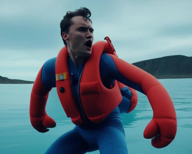 still of charliekirk person low wide angle shot delivering a alien from his man papoose on an alien spaceship with cyborg alien women color film still from 1 9 8 9 movieathan. with a life preserver in his hand is screaming at the camera , by Kent Monkman