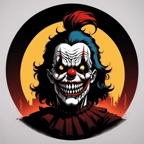 Scary clown, horror, terror, circular,
,T shirt design,TshirtDesignAF,
,<lora:TshirtDesign15PasWithTE:1>
