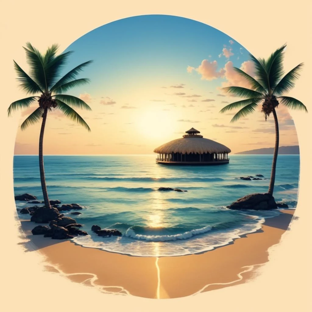 Beach, cozy, calm, circular,
,T shirt design,TshirtDesignAF,
,<lora:TshirtDesign15PasWithTE:1>