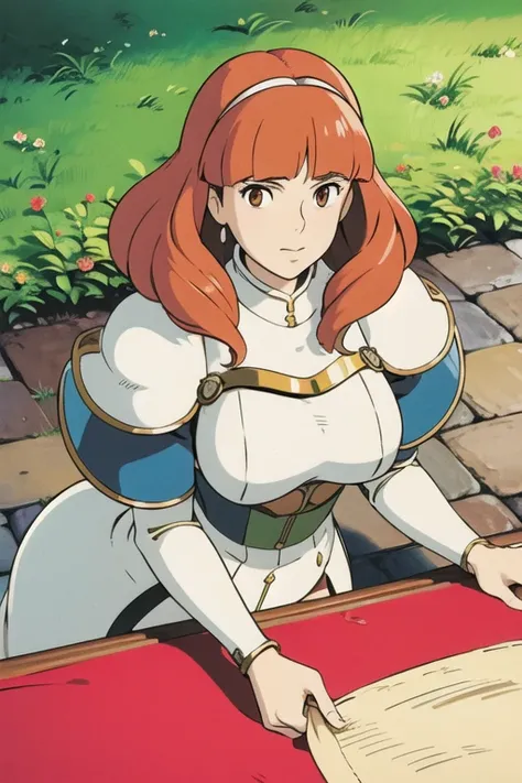 ((ultra detailed)), ((illustration)), beautiful, amazing, (((masterpiece))), celica fire emblem, 1girl,ghibli style, <lora:celicaV1-000010:1>   <lora:studioGhibliStyle_offset:1>