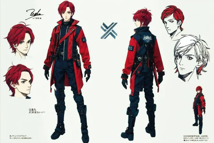 <lora:ballJointDoll_v10:1> 1boy, male focus, solo, goggles, red hair, short hair, bodysuit, full body, standing, concept art