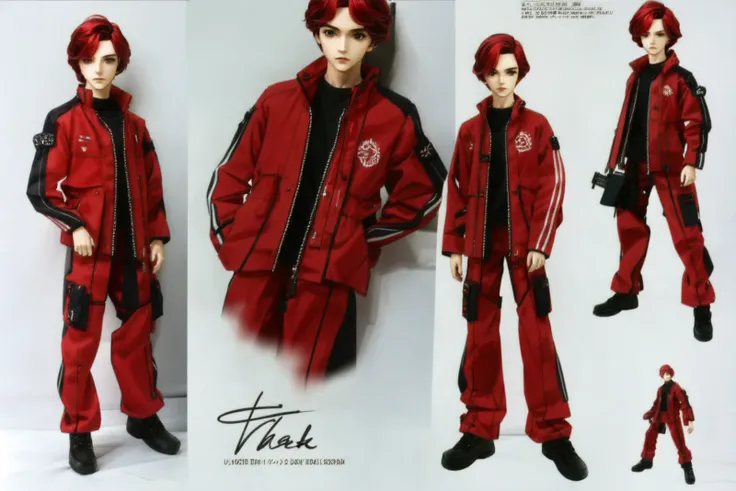 <lora:ballJointDoll_v10:1> Ball Joint Doll, doll joints, 1boy, male focus, solo, goggles, red hair, short hair, bodysuit, full body, standing, concept art