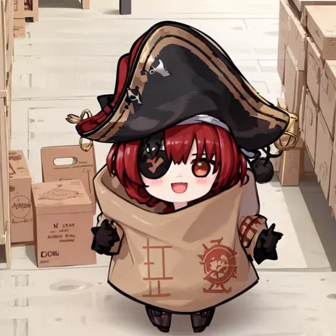 (masterpiece, best quality:1.2), <lora:bagcat:1> ((bagcat, chibi)), <lora:marine1:1> marindef, pirate hat, eye patch, :d,