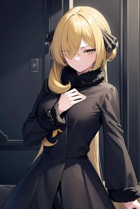 pokemoncynthia, <lyco:pokemoncynthia-lyco-nochekaiser:1>,
pokemoncynthia, blonde hair, hair ornament, (hair over one eye:1.5), long hair, (yellow eyes:1.5), <lora:sensualface_type1:1>, smile,
BREAK black coat, black pants, black shirt, coat, fur collar, fur trim, fur-trimmed sleeves, pants, shirt,
BREAK looking at viewer, upper body, full body, (cowboy shot:1.5),
BREAK outdoors, nature, sky,
BREAK <lyco:GoodHands-beta2:1>, (masterpiece:1.2), best quality, high resolution, unity 8k wallpaper, (illustration:0.8), (beautiful detailed eyes:1.6), extremely detailed face, perfect lighting, extremely detailed CG, (perfect hands, perfect anatomy),