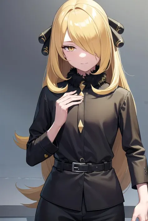 pokemoncynthia, <lyco:pokemoncynthia-lyco-nochekaiser:1>,
pokemoncynthia, blonde hair, hair ornament, (hair over one eye:1.5), long hair, (yellow eyes:1.5), <lora:sensualface_type1:1>, smile,
BREAK black coat, black pants, black shirt, coat, fur collar, fur trim, fur-trimmed sleeves, pants, shirt,
BREAK looking at viewer, upper body, full body, (cowboy shot:1.5),
BREAK outdoors, nature, sky,
BREAK <lyco:GoodHands-beta2:1>, (masterpiece:1.2), best quality, high resolution, unity 8k wallpaper, (illustration:0.8), (beautiful detailed eyes:1.6), extremely detailed face, perfect lighting, extremely detailed CG, (perfect hands, perfect anatomy),