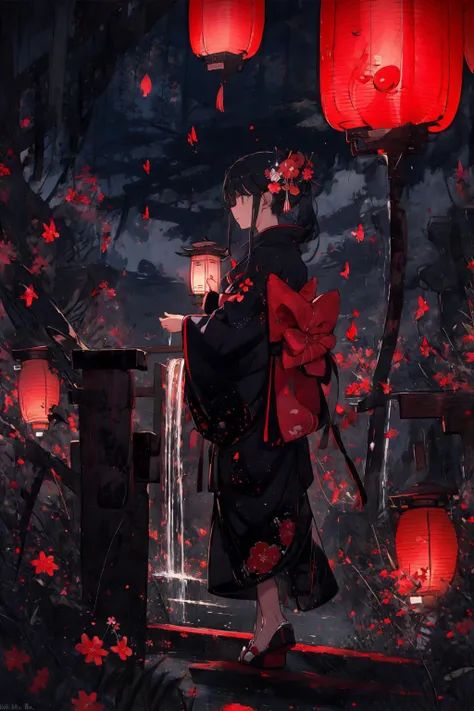 (masterpiece:1.2), best quality,PIXIV,
1girl, solo, black hair, lantern, water, standing, japanese clothes, outdoors, night, kimono, scenery, paper lantern, long sleeves, long hair, artist name, profile, closed mouth, wide sleeves, white kimono, waterfall, dark,night,
<lora:ghostdom_20230621222536-000016:1>