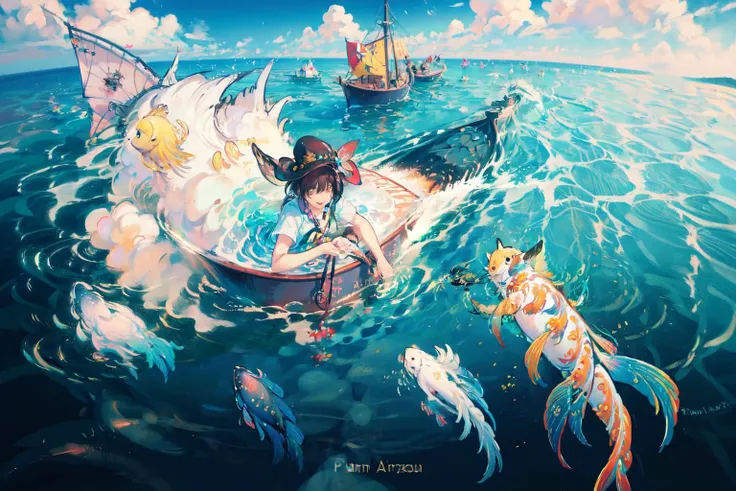 (Masterpiece:1.2, high quality), (pixiv:1.4),fansty world,
fish, no humans, water, artist name, watermark, blue background
<lora:fansty world_20230601105102-000020:1>