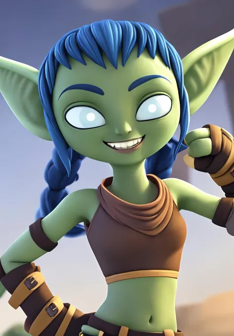 <lora:stealth_elf:0.8>, stealth_elf, 1girl, solo, long hair, gloves, midriff, belt, fingerless gloves, crop top, portrait, :3, mischievous smile