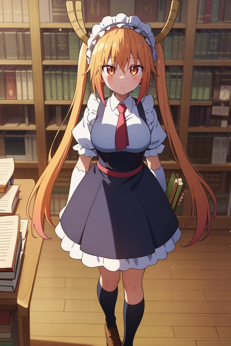 Anime girl in a library with a bookcase full of books - SeaArt AI