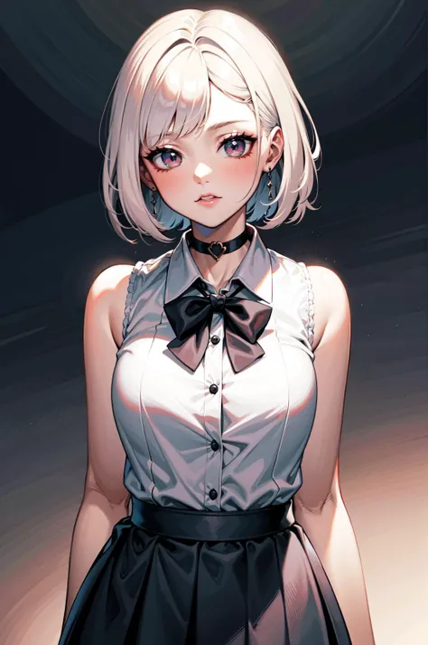 Anime girl with blonde hair and black bow tie in a white shirt - SeaArt AI