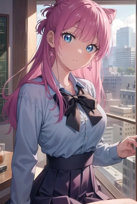 miyakoshikimori, <lyco:miyakoshikimori-lyco-nochekaiser:1>,
miyako shikimori, long hair, blue eyes, hair between eyes, pink hair,
BREAK skirt, shirt, school uniform, white shirt, pleated skirt, collared shirt, sweater, grey skirt, ribbon, red ribbon, black sweater,
BREAK looking at viewer,
BREAK indoors, classroom,
BREAK <lyco:GoodHands-beta2:1>, (masterpiece:1.2), best quality, high resolution, unity 8k wallpaper, (illustration:0.8), (beautiful detailed eyes:1.6), extremely detailed face, perfect lighting, extremely detailed CG, (perfect hands, perfect anatomy),
