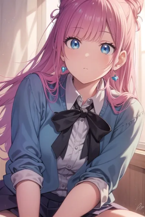 akariwatanabe, <lyco:akariwatanabe-lyco-nochekaiser:1>,
akari watanabe, long hair, blue eyes, pink hair, hair bun, double bun, cone hair bun,
BREAK skirt, shirt, bow, jewelry, pleated skirt, earrings, blue skirt, blue shirt,
BREAK looking at viewer, full body,
BREAK indoors, classroom,
BREAK <lyco:GoodHands-beta2:1>, (masterpiece:1.2), best quality, high resolution, unity 8k wallpaper, (illustration:0.8), (beautiful detailed eyes:1.6), extremely detailed face, perfect lighting, extremely detailed CG, (perfect hands, perfect anatomy),