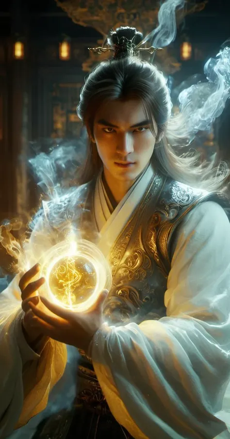 wabstyle
Martial Art Style, an extremely handsome young man in a white robe using magic power, holding a glowing yellow magic orb in hands, VFX, glowing yellow energy fluid, special effects, glowing energy effects, highly detailed, 32K UHD, best quality, masterpiece
The left half emits a pure divine light, while the right half is shrouded in the dark shadow of demons<lora:wabstyleSDXL:0.6><lora:çæ¢¦å·¥ä¸___éæ³èªç¶XL_v1.0:1> <lora:add-detail-xl:1>