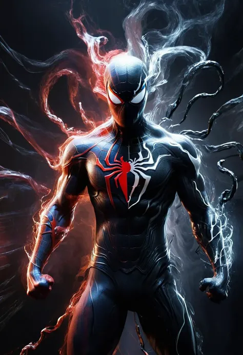 On the left side of the body is red Spider Man, and on the right side is Venom
wabstyle, glowing,two-tone hair, 1man, cinematic angle, motion blur, looking at viewer, <lora:wabstyleSDXL:0.7>