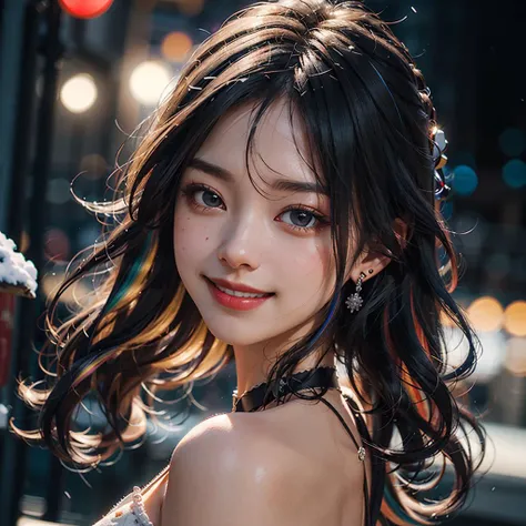 1girl (30yo) stunningly sexy beautiful mature Japanese girl, facing camera, long dynamic rainbow colored hair, realistic skin, subsurface scattering,
black choker, earrings, (smiling:1.2), dimples, (nsfw),
snow, ice, winter,
((cinematic lighting)), professional photograph, dramatic lighting, (deep shadows), backlight, (night, dark, dim:1.5),
<lora:JapaneseDollLikeness_v15:0.2>
8k, raytracing, highest quality, masterpiece