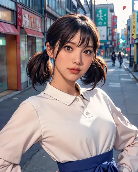 (1girl | mature sexy japanese girl), ((minamoto shizuka wearing pink long sleeves polo shirt with colar | blue mini ruffle skirt | long white sock | red uwabaki shoes)), ((bangs | short hair | red hair tie | short twin tails | brown hair)), ((big beautiful eyes | brown eyes| detailed eyes | blush on | curly eyelashes | bold eyeliner | bold eye shadow)), (long legs | medium breasts | abs muscles | detailed skin | white oiled silky skin), (dirty face | frown | pointing hand at viewers | hand on hip | open mouth | angry expressions), (small city road in japan | pathway), (spot light from behind | backlight), full body, dramatic lighting, ray tracing, sun glare, HDR, 8k, sharp focus, (blurry background:1.3), detailed landscape, ((photo realistic)), high-res, ultra detailed, masterpiece, best quality, artstation, <lora:Shizuka_20230630204626:0.7> <lora:JapaneseDollLikeness:0.5> <lora:detailtweaker:0.6>