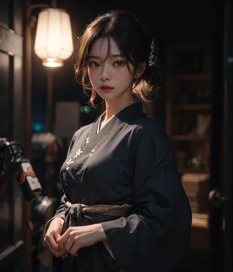 1girl (30yo) stunningly beautiful mature teleporting Japanese woman, standing, facing camera, 
((cinematic lighting)), professional photograph, dramatic lighting, (deep shadows), backlight, rimlight, ((night, dark, dim)),
<lora:JapaneseDollLikeness_v15:0.2>
8k, raytracing, highest quality, masterpiece