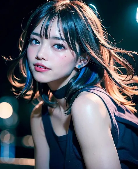 1girl (30yo) stunningly beautiful sexy mature (Japanese), beautiful realistic face, messy dynamic (blue hair:1.2) (flowing in the wind:1.4), bent over,
realistic skin, (vellus), BREAK
looking at viewer, realistic blue eyes, (smiling:1.6), dimples, (separated-lips, open mouth:1.8),
see-through, long sleeves, choker, pendant, earrings, (mini-skirt), pantyhose, hips,
eye liner, eye shadow, mascara, lip-stick,
(night:1.5), city, ((nsfw)),
dramatic, (cinematic lighting:1.5), (deep-shadows:1.5), (dim, dark, dark-background:1.5), depth of field, chromatic aberration, bokeh, raytracing
highres, 8k, high quality, masterpiece,
<lora:JapaneseDollLikeness_v15:0.6>