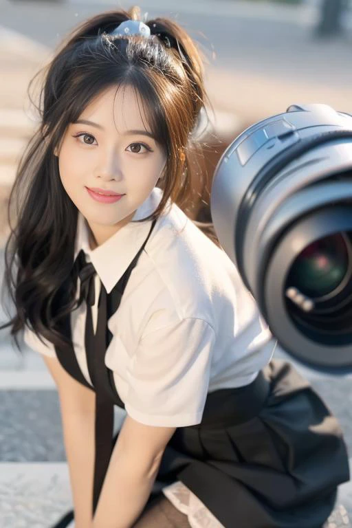 incredibly_absurdres, huge_filesize, (realistic, photo-realistic:1.4), ultra detailed, 4k, raw photo, (masterpiece:1.2), (best quality:1.2), physically-based rendering, (ulzzang-6500-v1.1:1.2), (original photo:1.2), (realistic:1.4), HD quality, day, in spring, beautiful detailed sky, beautiful flower field, beautiful peach blossom trees, jwy1, 1girl, (stewardess:1.2), solo, bishoujo, cute, black hair, hair bun, forehead, beautiful detailed eyes, aqua eyes, longeyelashes, cute face, looking at viewer, light smile, nose blush , (((closed mouth))), wedding_dress, bare_shoulders, mini skirt, zettai ryouiki, (see-through black half stocking:1.2), Stewardess shoes, long legs, slim legs, (detailed realistic skin, detailed beautiful realistic natural face:1.2), arms behind back , (dynamic angle, dynamic pose:1.1), (slender, medium detailed breasts, thin waist, medium thighs, tight ass, perfect figure:1.1), (glossy skin:1), light on the face, (cinematic light), lens flare, shade, backlighting, depth of field,(professional cinematic lighting, backlighting)