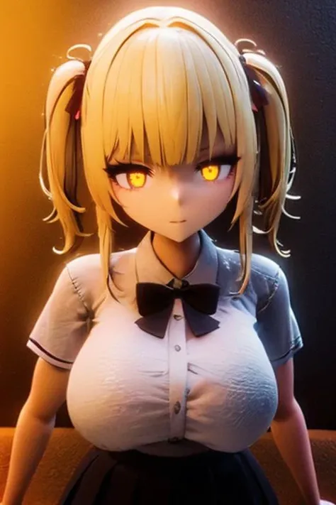 <lora:AManOfCulture - 3DRender [v2]:0.7>, (3d:0.4), (shiny, shiny skin:1.2), <lora:MMD:0.6> , (mmd:1.1), <lora:vicineko3:0.3>
<lora:BlackLightRGB:0.6> , blacklight, neon, darkroom, glowing, glowing eyes, <lora:blacklightstyle:0.6> , blacklightdskstyle, <lora:Dark_Style:0.5> , cinematic lighting, David Park, lights
<lora:riko:0.6> , 1girl, riko, yellow eyes, large breasts, twintails, bangs, looking at viewer, blonde hair, red hair ribbons, (school uniform with white collared shirt tucked in, black bow, black pleated skirt)