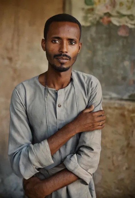 Photography in (stvmccrr style), a Somalian male, analog film, film grain, kodachrome, rich colors, emotive humane photography, insane details, natural lighting, 8k, hdr, masterpiece, award winning photography