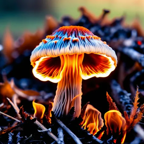 fire that looks like Opaque Mighty Trumpet-shaped Ribbed mushroom, Tacky,  Root Interlocking, Moorland, Parasitic, Luminescent,  Coarse Annulus,  Curative,  <lora:Aether_Fire_v1_SDXL_LoRA:0.85>