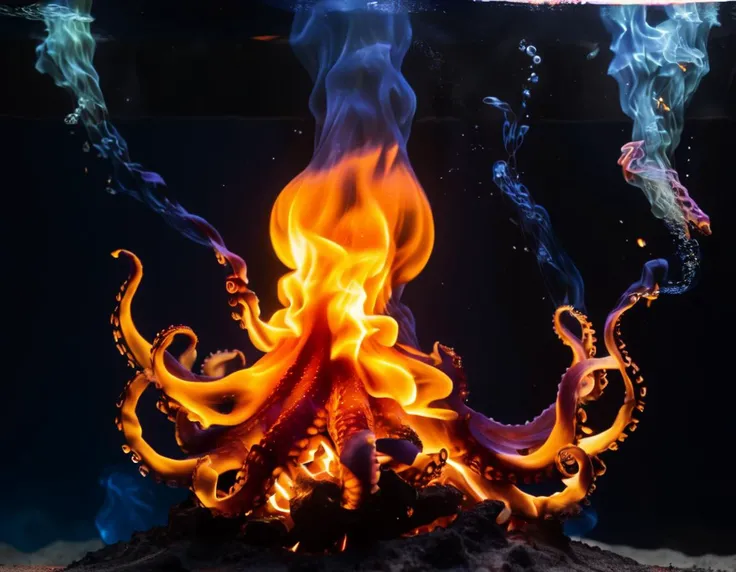 fire that looks like an octopus under water intricate accurate details, 8K. <lora:Aether_Fire_v1_SDXL_LoRA:.7>