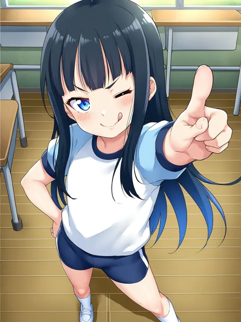 Anime girl with blue eyes pointing at the camera - SeaArt AI