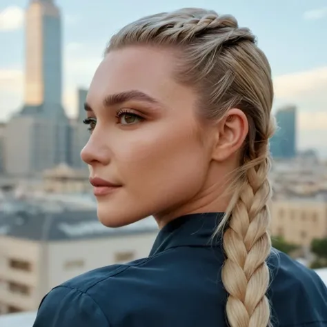 (Skin Texture, pores, natural,iPhone,RAW)), natural lighting, Highest Quality (closeup) Portrait photo of a woman with long braided platinum blonde hair, Nikon Z9, realistic matte skin, blurry city in the background, 8K, ((looking straight at the camera)), <lora:flopugh_xl_1_standard_wo_cap_merger_17_68_05_05:1>