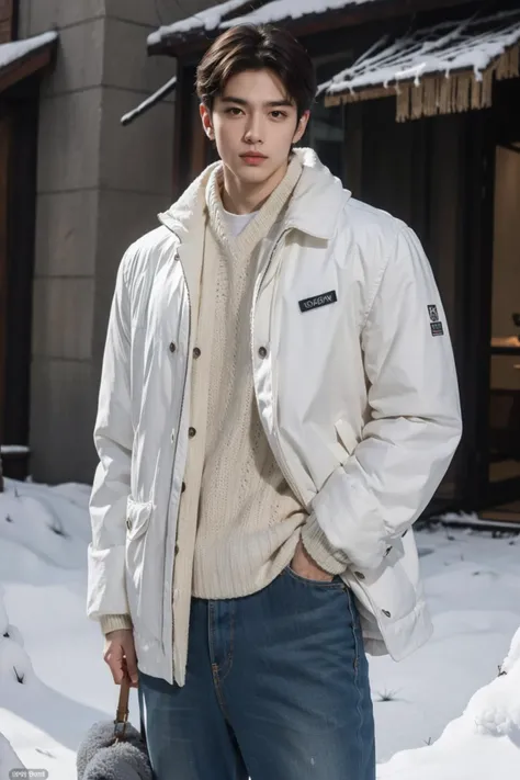 handsome male,big muscle,crew cut,soft light <lora:Winter:0.7> dark academia,outfits,outdoor,winter