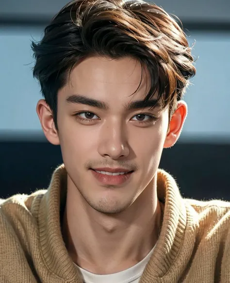 handsome male,25yo,sweater,
extreme_close_up,
smile,
<lora:Kpop Boy:0.3>,
<lora:add_detail:1>,