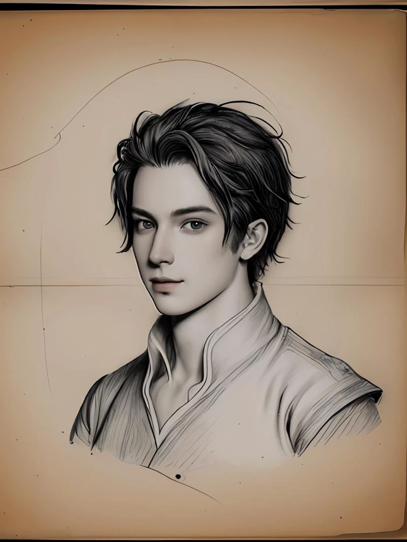 forgotten_pages a drawing of a handsome young man, upper body, looking at viewer <lora:forgotten_pages:0.8>