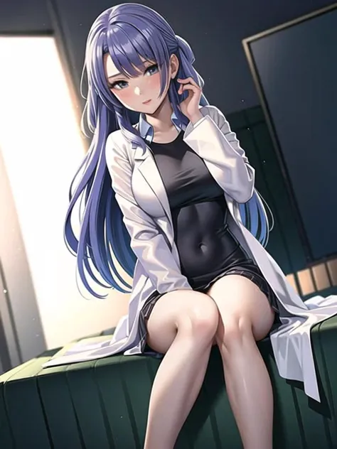 1girl, solo,(best quality),(masterpiece:1.1), full body, looking_at_viewer, dynamic angle, labcoat, cute, clear facial skin,