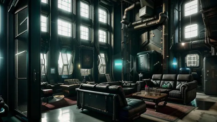 gothicpunk, techpunk, science fiction,
(masterpiece),(high quality), best quality, real,(realistic), super detailed, (full detail),(4k), a mass scientist lan with a couch, chair, table and a large window with a view of a city outside, door, no_humans, scenery, window,
<lora:xsarchitectural_v20:0.7>
