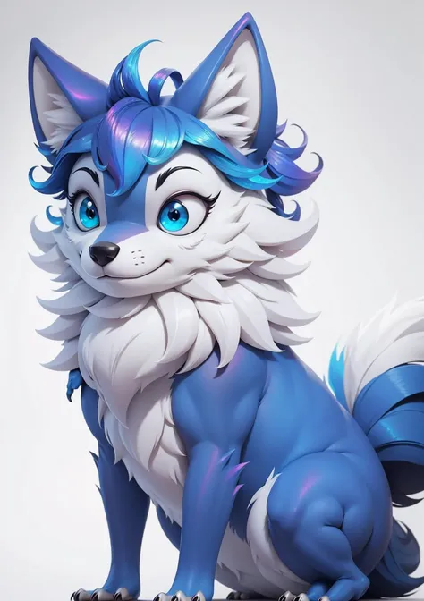 wolf,blue fur, white fur, happy, gasp, looking at viewer, honoy hioshiru personalami,tail,pink ears, portrait, posing, blue eyes, wet white onepiece ,solo,animal crossing, 
