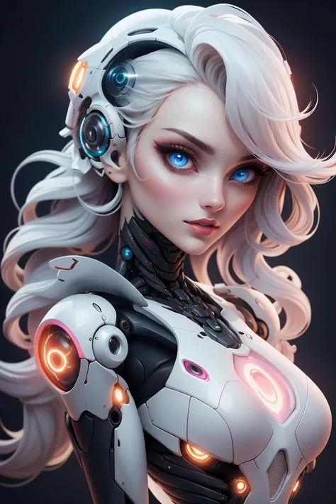 insane fashion photography beautiful young woman serene futuristic Cyberqueen translucent skin robotic head super styled glamourous magazine editorial hd 4K cinematic lighting big clear eyes white luminous background  ,<lora:3DMM_V10:1>