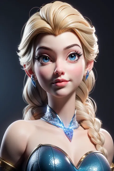 3dmm,elsa disney , 3d character, in the style of hyper-realistic,