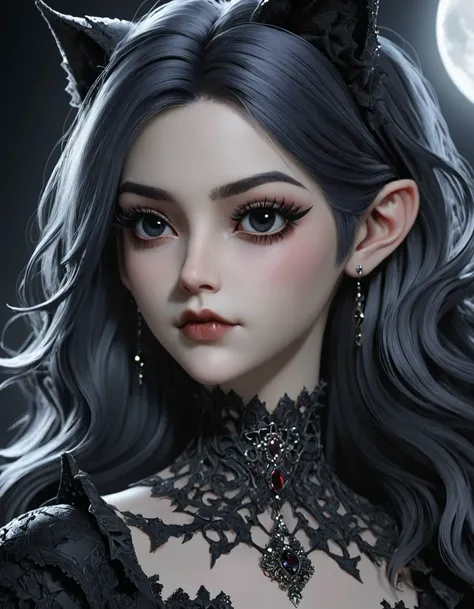 3dmm,a young gothic woman, close-up, moonlight, super detailed, fuzz on face, dark eyeshadow, lip studs,,<lora:3DMM_XL_V13:1>,