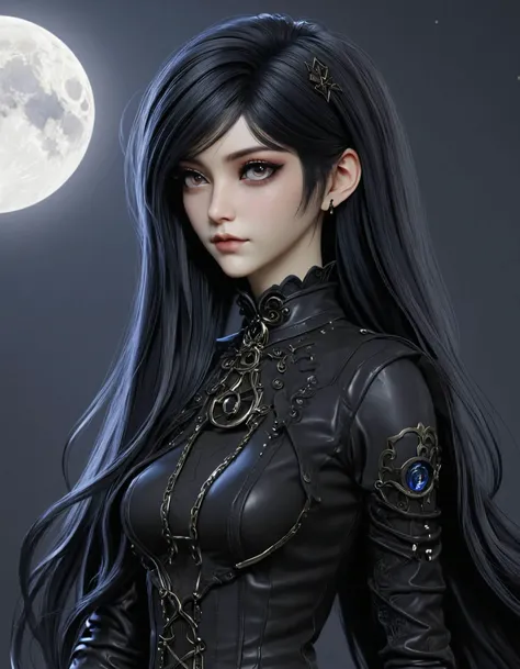 3dmm,A young emo gothic woman, close-up, moonlight,,<lora:3DMM_XL_V13:1>,